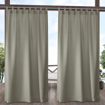 Exclusive Home Cabana Solid Indoor/Outdoor Light Filtering Hook-and-Loop Tab Top Curtain Panel, 54"x96", Taupe, Set of 2