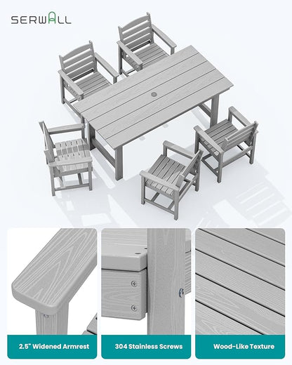 SERWALL 67" Outdoor Dining Table - HDPE All-Weather Rectangular Patio Table with Umbrella Hole, Light Gray