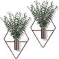 Jexine 4 Pcs Hanging Planters with Artificial Eucalyptus Metal Hanging Vase Indoor Plants Holder Modern Geometric Boho Bathroom Wall Decor for Living Room Home Office, Bronze