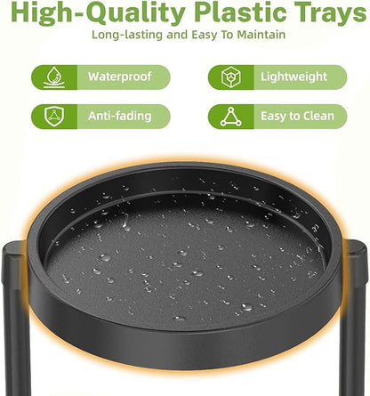 iDavosic.ly 3 Tier Folding Plant Stand Indoor Outdoor with Plastic Tray, Tiered Corner Flower Holder Shelf, Metal Orchid Display Rack for Patio Porch Living Room Garden Balcony, Modern Black