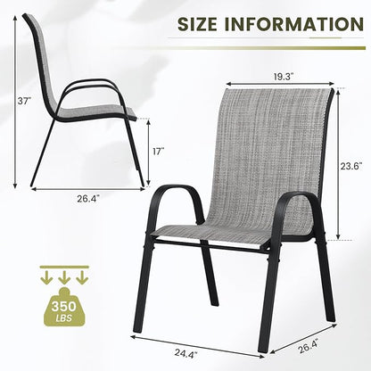 UDPATIO Patio Chairs Set of 8, Stackable Outdoor Dining Chairs with High Back, Breathable Textilene Fabric Outdoor Chair All Weather, 350LBS Capacity for Garden, Backyard (Light Grey)