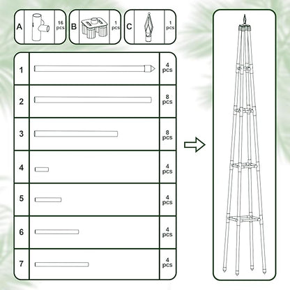 6FT Obelisk Trellis for Climbing Plants Outdoor, 16mm Rust-Proof Extra Thickened Plastic-Coated Metal Pipes, Indoor Climbing Support for Potted Plants, Vines, Flowers Stands,Black