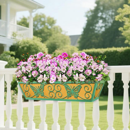 2 Pack 24 Inch Window Boxes Planters Railing Planter Box with Adjustable Brackets for Porch Fence Patio Balcony Hanging Flower Baskets with Woven Fabric for Outdoor Garden Decor - Green
