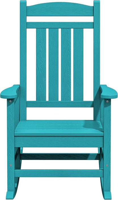 KINGYES Outdoor Rocking Chair Set of 2, High Density Polyethylene Patio Rocking Chairs with 330lbs Support for Adults, Aruba Blue