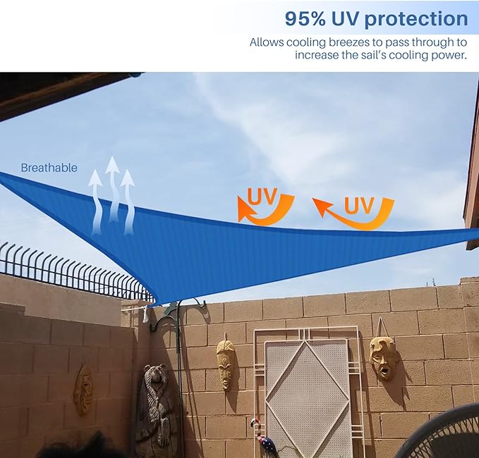 E&K Sunrise 28' x 28' x 28' Sun Shade Sail Triangle Canopy Shade Cover UV Block for Patio Backyard Garden Outdoor (Blue)