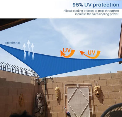 E&K Sunrise 28' x 28' x 28' Sun Shade Sail Triangle Canopy Shade Cover UV Block for Patio Backyard Garden Outdoor (Blue)