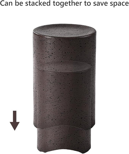 COSIEST Concrete Side Table, Set of 2 Round Outdoor Side Tables, Decorative Garden Stools for Indoor Outdoor, Accent Table Patio Side Table End Table w Spotted, Nesting, Brown