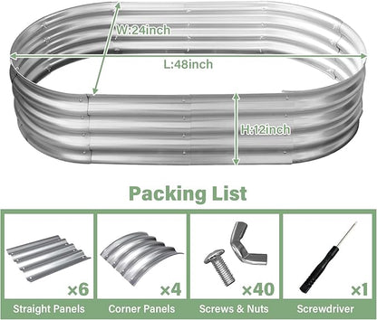 TATAANTY Galvanized Raised Garden Bed for Outdoor: 4x2x1ft Durable Metal Vegetable Plant Container Kit - Oval Planter Box for Gardening Flower Trough （2 Pack）