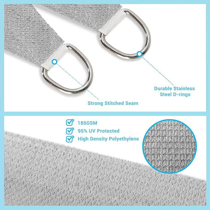 ASTEROUTDOOR Sun Shade Sail Rectangle 16' x 20' UV Block Canopy for Patio Backyard Lawn Garden Outdoor Activities, Gray