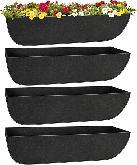 Riare 4 Pack 36 Inch Black Fabric Window Box Liners- Felt Square Trough Planter Basket Liners Replacement, Non-Woven Hanging Flower Plant Box Liner for Outdoor Plants Garden Fence- Avoid Birds Nesting