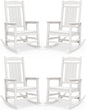 SERWALL Outdoor Rocking Chairs Set of 4, Oversized HDPE Porch Rockers for Adults, All-Weather Composite Patio Rocking Chairs, White