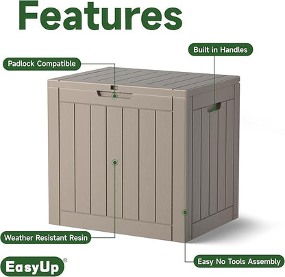 EasyUp 30 Gallon Outdoor Storage Box Waterproof, UV Resistant Outdoor Deck Box, Resin Deck Boxes for Garden Tools Equipment, Gray