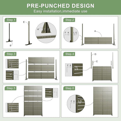Casaphoria Metal Privacy Screen Outdoor, 72" H x 47" W Freestanding Decorative Privacy Screen for Patio Deck Balcony Garden with Stable Base, Grey-Square