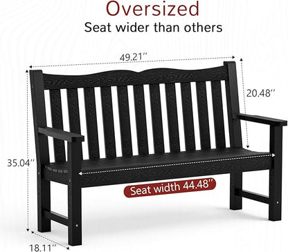 Stoog All-Weather 2-Person Outdoor Bench, 800 lbs Capacity HIPS Plastic Garden Bench for Patio, Backyard, Porch and Park, Never Fades & Rust-Proof, Black