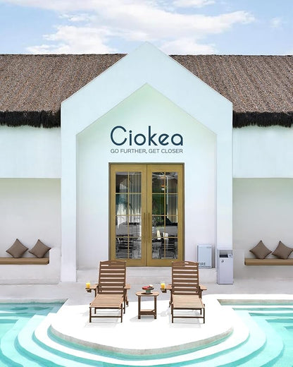 Ciokea Outdoor Lounge Chair Set of 4, All Weather Patio Chaise Lounge Chairs for Outside, HDPE Chair with Rolling Wheels & Cup Holder, 5 Position, Deck, Pool, Brown