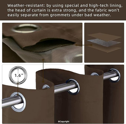 DIVA EN CAMINO DEC Outdoor Patio Curtain Waterproof Darkening Thermal Insulated Indoor Curtains for Bedroom, Porch, Living Room, Pergola, Cabana, W105 x L95, Set of 2 Panels