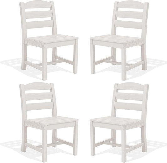 SERWALL Outdoor Dining Chairs Set of 4, All-Weather HDPE Patio Chair with 19.7" Widened Seat, for Backyard, Garden, White