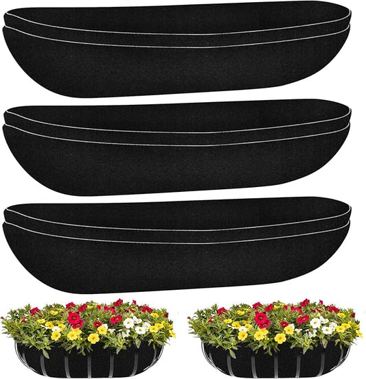 Riare 6 Pack 30 Inch Black Felt Window Box Liners- Fabric Trough Planter Basket Liners Replacement, Non-Woven Hanging Plant Liner for Wall Hanging Basket, Garden Fence Railing (Avoid Bird Nesting)