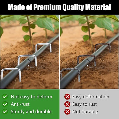 FEED GARDEN 6 Inch 500 Pack Galvanized Landscape Staples Plant Cover Pins 11 Gauge Tent Stakes Garden Stakes Landscaping Fabric SOD Pins Yard Spikes for Decoration Weed Barrier Fabric