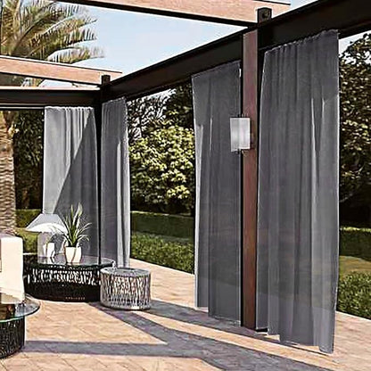 SpaceDresser Waterproof Outdoor Sheer Curtains for Patio - 2 Panels Rod Pocket Indoor Voile Sheer Curtain for Living Room,100W x 84L inch, Grey