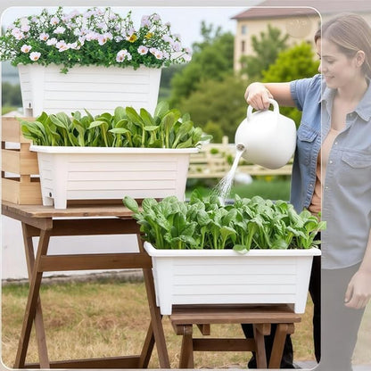 FAMZ Self Watering Planters Pots for Indoor Plants, 3 Pack 18.9 Inch Plastic Window Boxes Planters Herb Planter, Rectangle Rectangular Planter Windowsill Planters with Drainage and Saucer (White)