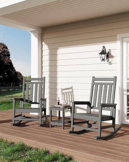 HDPE Rocking Chair Outdoor Set of 6 - Poly High Back Porch Rocker Chairs for Adults - All Weather Resistant Furniture for Patio Front Porch - Gray