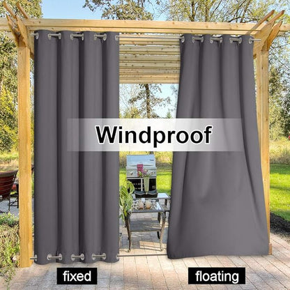 NICETOWN Outdoor Curtain for Patio Waterproof Public Separator, Rustproof Top & Bottom Grommet Windproof Thermal Insulated Blackout Privacy Outdoor Drape for Gazebo, Grey, 1 PC, W100 x L95