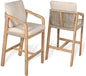 JONATHAN Y BSL1200A-SET2 Porto Modern Coastal Tub Roped Acacia Wood Outdoor Bar Stool with Cushions and Armrests Modern, Coastal, Contemporary, Rustic, Garden Room, Patio, Beige/Light Teak (Set of 2)
