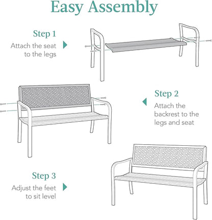 Best Choice Products Outdoor Bench 2-Person Metal Steel Benches Furniture for Garden, Patio, Porch, Entryway w/Geometric Backrest, 790lb Capacity - Mint Green