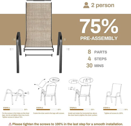TLSUNNY Patio Chairs, Stackable Textilene Outdoor Dining Furniture for All Weather, with 17.7″ Wide Seat & Metal Frame, for Garden, Backyard, Deck, Restaurant, Poolside (8, Brown, 26.4″)