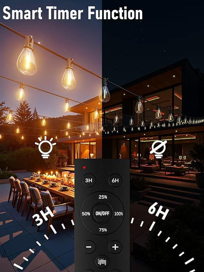 luckystyle 30FT LED Outdoor String Lights with Remote, 10+ 1 Shatterproof Bulbs Waterproof and Dimmable Patio Lights for Porch, Garden, Backyard, Deck, Balcony, 2200K Hanging Lighting