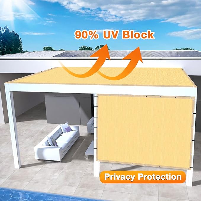Artpuch Outdoor Pergola Shade Cover 11x24 FT Sun Shade Cloth with Grommets Sand 90% UV Protection Canopy Patio Privacy Screen (Customized Available)