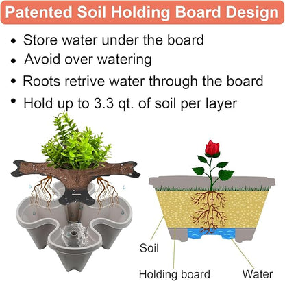 GameXcel Vertical Planter, 5 Tier Stackable Strawberry Planter with Garden Tool Set, Movable Indoor/Outdoor Garden Herb Pot for Growing Vegetables and Succulents, Gray