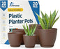 Planter Pots with Drainage Holes - Lightweight, Durable & Space-Saving Pots for Indoor and Outdoor - Versatile Functionality, Simple Modern Design, Set of 20 Plastic Planter Pots - Brown