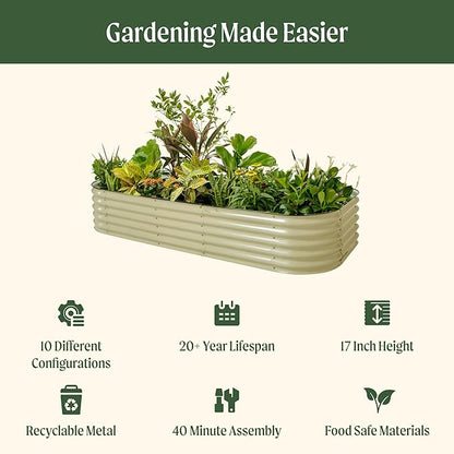 Vego garden Raised Garden Bed Kit, 17" Tall 10 in 1 Jumbo Modular Metal Planter Box for Vegetables, Flowers, Herbs, Pearl White