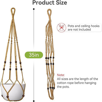 USLAI Macrame Plant Hanger Indoor Outdoor, Fits 4 to 15 Inch Pots, Strong Hanging Planter Holder, Boho Home Decor, 35 Inch, Brown, Set of 2 (POTS NOT Included)