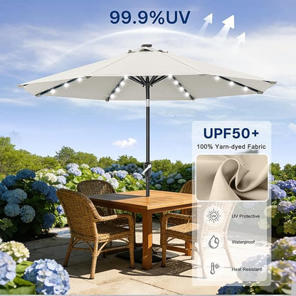 ABCCANOPY Durable Solar Led Patio Umbrellas with 32LED Lights 9FT (Light Beige)