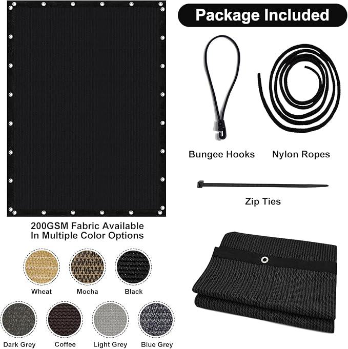 Artpuch 90% Sun Shade Cloth, 4 x 6 FT Pergola Shade Cover Canopy with Grommets, Sun Screen Fabric Tarp for Patio, Outdoor, Garden, Backyard, Black
