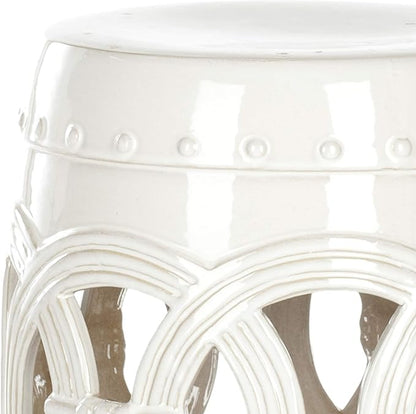 SAFAVIEH Home Collection Double Coin Antique White Ceramic Indoor/ Outdoor Decorative Garden Stool (Fully Assembled)