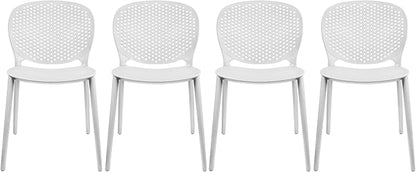 2xhome Set of 4 Patio Dining Chairs | Modern Stackable Outdoor Pool Side Chair | Weather Resistant Plastic for Yard, Porch, Balcony, Kitchen, White