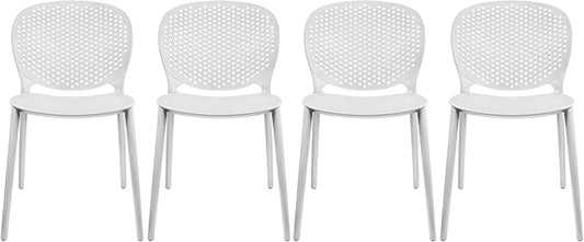 2xhome Set of 4 Patio Dining Chairs | Modern Stackable Outdoor Pool Side Chair | Weather Resistant Plastic for Yard, Porch, Balcony, Kitchen, White