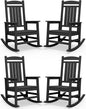 SERWALL HDPE Outdoor Rocking Chair Set of 4, Patio Rocking Chairs, All-Weather Porch Rockers for Adults, Black