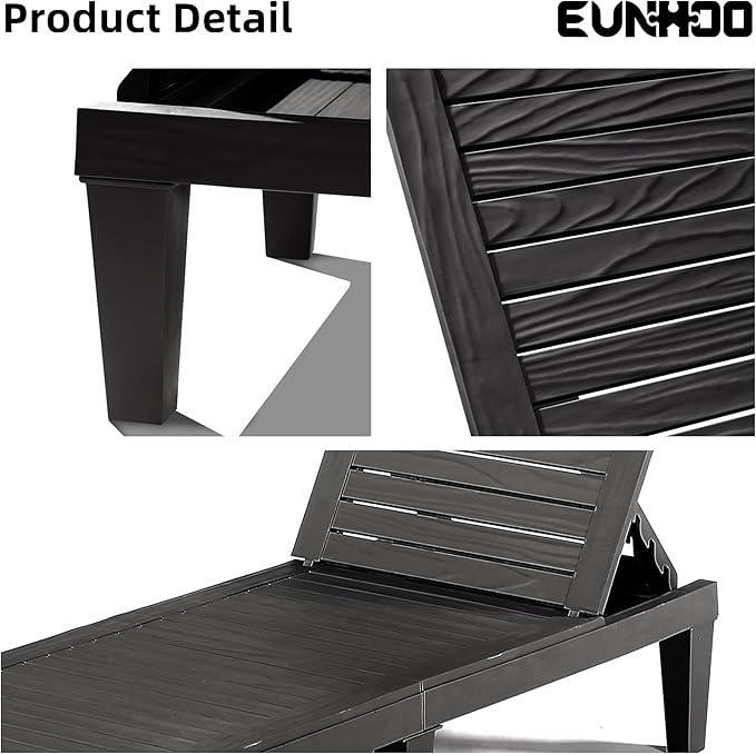 Chaise Lounge Outdoor Set of 4,Adjustable Pool Lounge Chair with 5 Positions Backrest, Waterproof Sun Loungers for Garden Pool Beach Patio Deck Sunbathing.Black