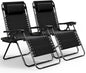 Nestl Zero Gravity Chairs Set of 2, Patio Lounge Chair Outdoor with Pillows & Cup Holder Trays, Adjustable Steel Mesh Reclining Camping Chair, Folding Patio Lawn Chair for Deck, Beach, Yard - Black