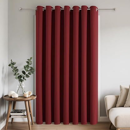 Joydeco Blackout Patio Sliding Door Curtains 96 Inches Long, Grommet Privacy Room Divider Curtains, Extra Wide Thermal Blackout Drapes for Bedroom Living Room (Burgundy Red, 100Wx96L, 1 Panel)