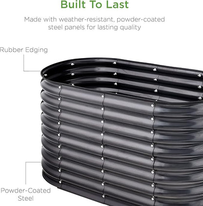 Best Choice Products 4x2x2ft Outdoor Metal Raised Garden Bed, Oval Deep Root Planter Box for Vegetables, Flowers, Herbs, and Succulents w/ 101 Gallon Capacity, Rubber Edge Guard - Charcoal