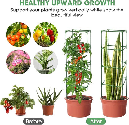 MQUPIN Tomato Cages,4 Packs Square Tomato Cage for Garden Plant Support,41 * 15 * 15in Heavy Duty Steel Plant Tower Stakes Trellis for Climbing Vegetables Flowers Fruits