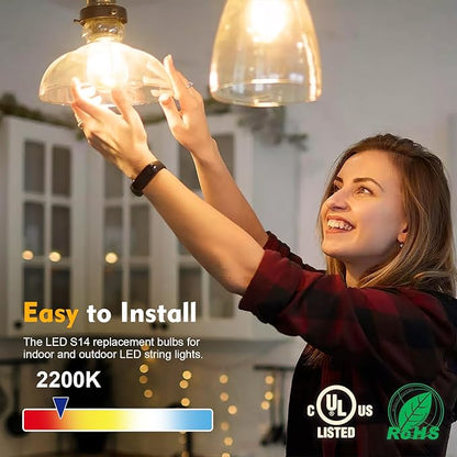 24 Pack LED S14 Replacement Light Bulbs, Waterproof 1W Vintage Edison Bulbs for Outdoor Patio Backyard String Lights, Dimmable, E26 Regular Medium Screw Base, 2200K Warm White