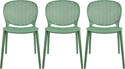 2xhome Set of 3 Patio Dining Chairs | Modern Stackable Outdoor Pool Side Chair | Weather Resistant Plastic for Yard, Porch, Balcony, Kitchen, Green