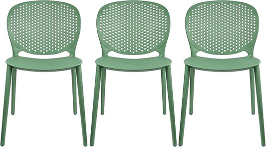2xhome Set of 3 Patio Dining Chairs | Modern Stackable Outdoor Pool Side Chair | Weather Resistant Plastic for Yard, Porch, Balcony, Kitchen, Green